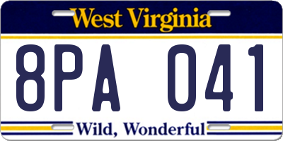 WV license plate 8PA041