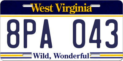WV license plate 8PA043