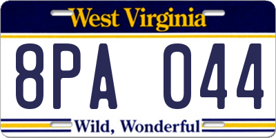 WV license plate 8PA044