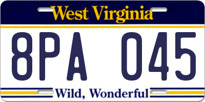 WV license plate 8PA045