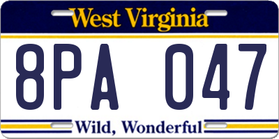 WV license plate 8PA047