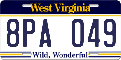 WV license plate 8PA049