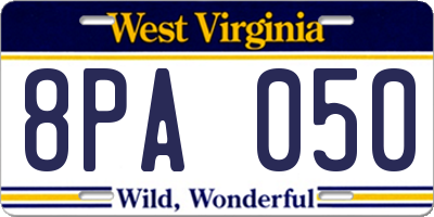 WV license plate 8PA050