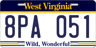 WV license plate 8PA051