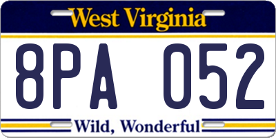 WV license plate 8PA052