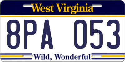WV license plate 8PA053