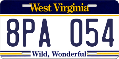 WV license plate 8PA054
