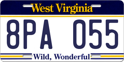 WV license plate 8PA055