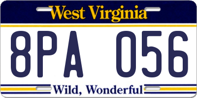 WV license plate 8PA056