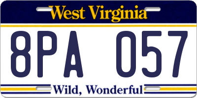 WV license plate 8PA057