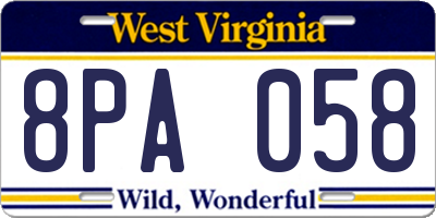 WV license plate 8PA058
