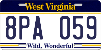 WV license plate 8PA059