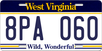 WV license plate 8PA060