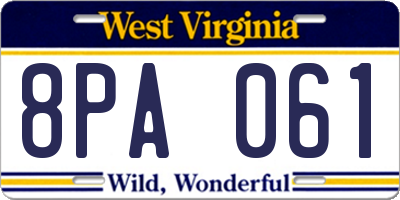 WV license plate 8PA061