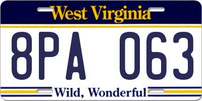 WV license plate 8PA063