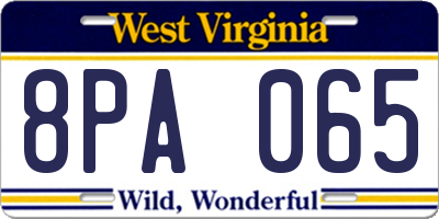 WV license plate 8PA065