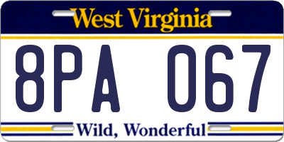 WV license plate 8PA067