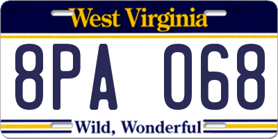 WV license plate 8PA068