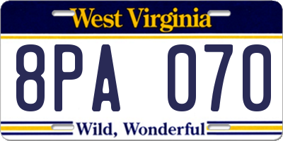 WV license plate 8PA070
