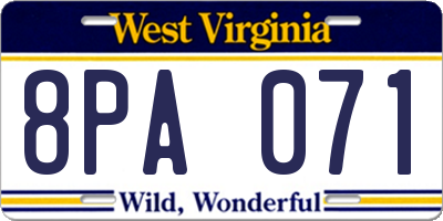 WV license plate 8PA071