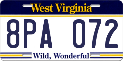 WV license plate 8PA072