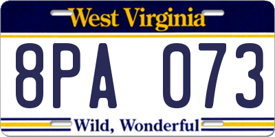 WV license plate 8PA073