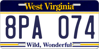 WV license plate 8PA074