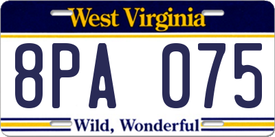 WV license plate 8PA075