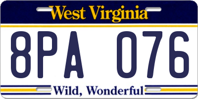 WV license plate 8PA076