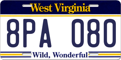 WV license plate 8PA080