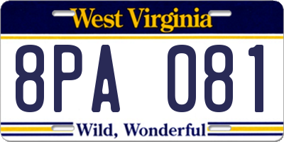 WV license plate 8PA081