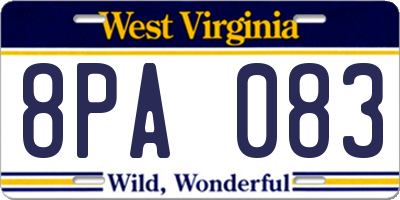 WV license plate 8PA083