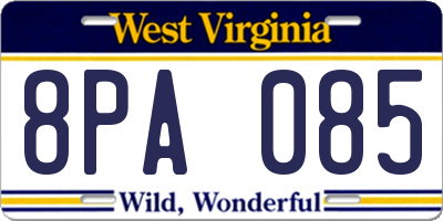 WV license plate 8PA085