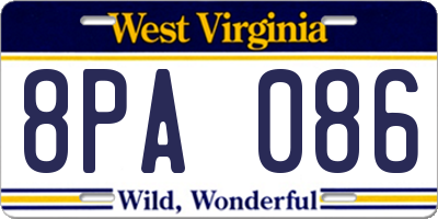 WV license plate 8PA086