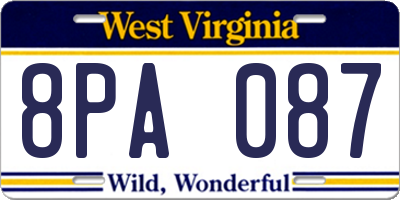 WV license plate 8PA087