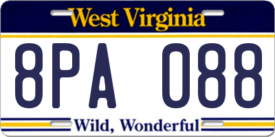WV license plate 8PA088