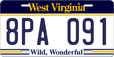 WV license plate 8PA091