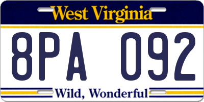 WV license plate 8PA092