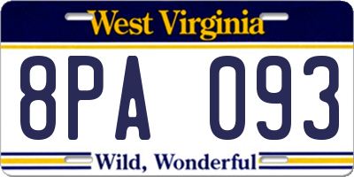 WV license plate 8PA093