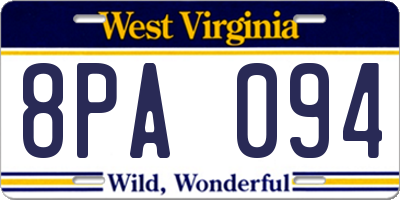 WV license plate 8PA094