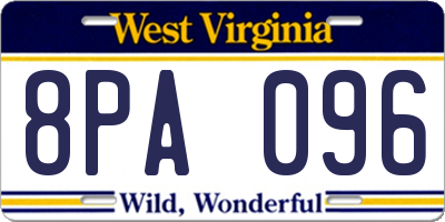 WV license plate 8PA096