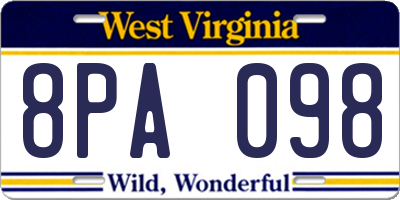 WV license plate 8PA098
