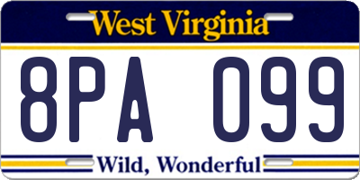 WV license plate 8PA099