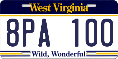 WV license plate 8PA100