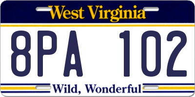 WV license plate 8PA102