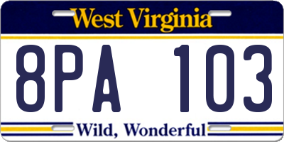 WV license plate 8PA103