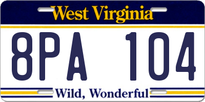 WV license plate 8PA104