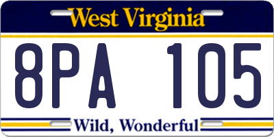 WV license plate 8PA105