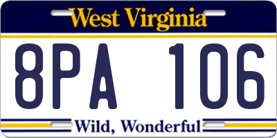 WV license plate 8PA106