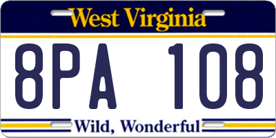 WV license plate 8PA108